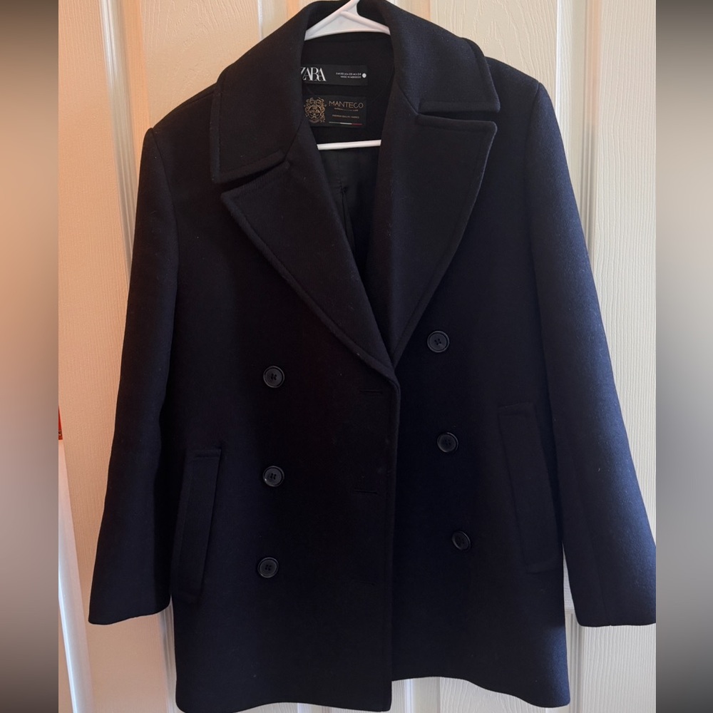 Zara Black Manteco Coat Classic Style